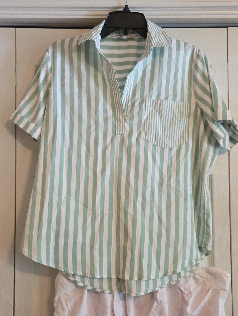 Mint & White Striped Short-Sleeve Womens Top
